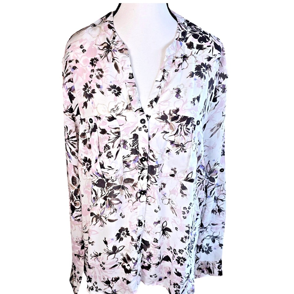 Franne Golde Alora Blouse Womens 2XL Multicolor Floral Button Up Long Sleeve Top